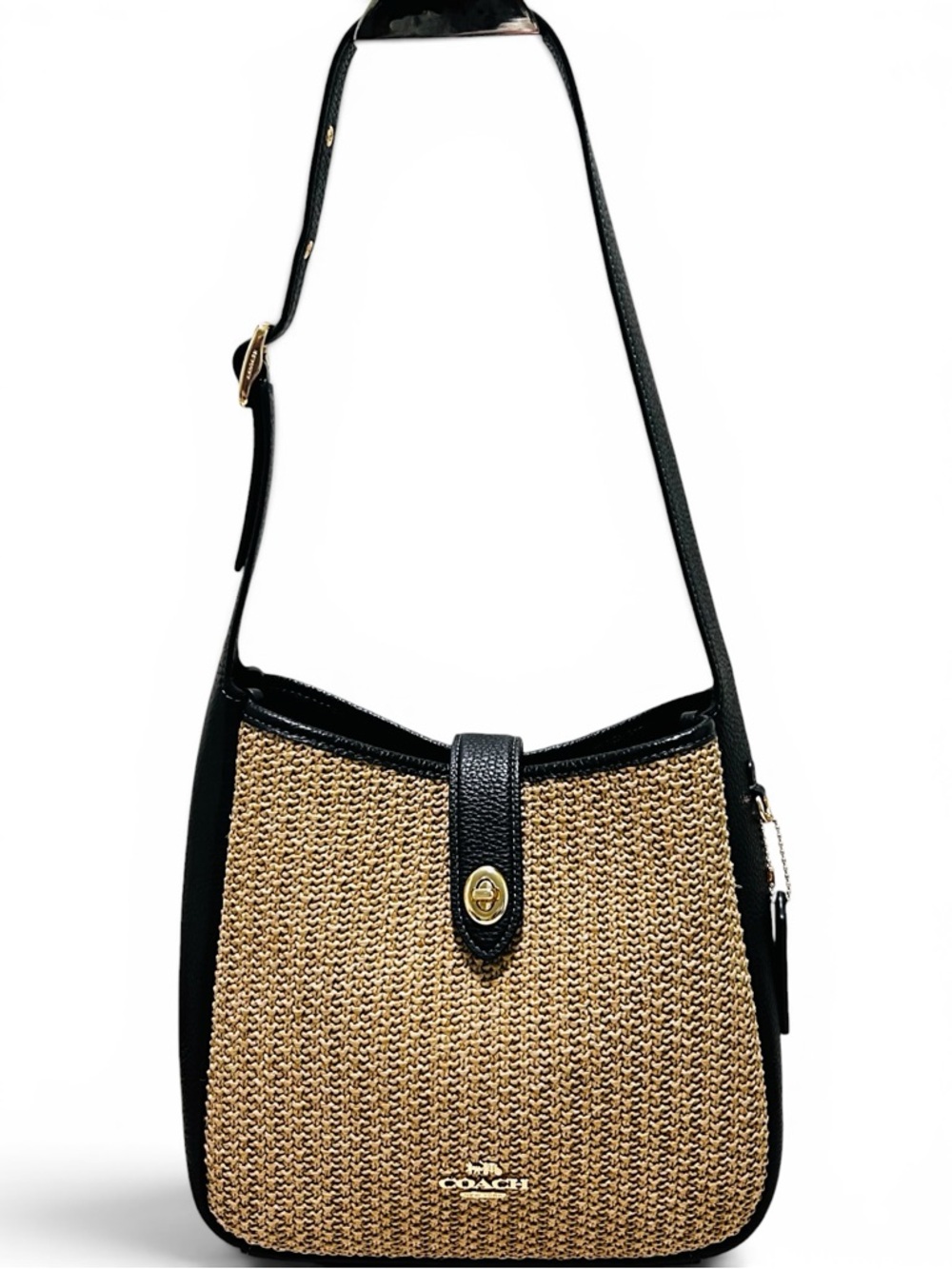 COACH Hadley Convertible Straw and Pebble Leather Crossbody/Shoulder Bag
